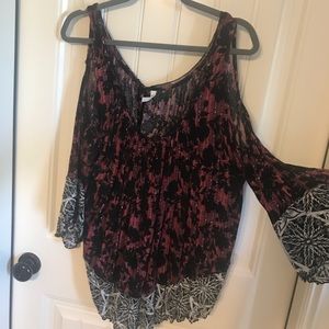 FP Open shoulder flowy long sleeve shirt